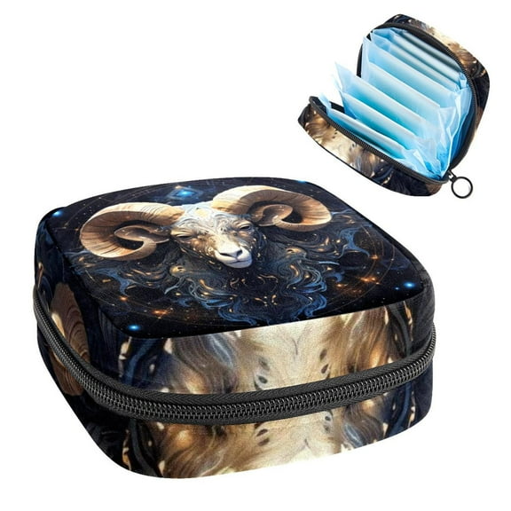Aries Constellation Sanitary Napkin Storage Bag Pouch, Period Bag Makeup Travel Bag Oxford Cloth Small Travel Toiletry Bag for Women, 4.7x6.6x6.6 in