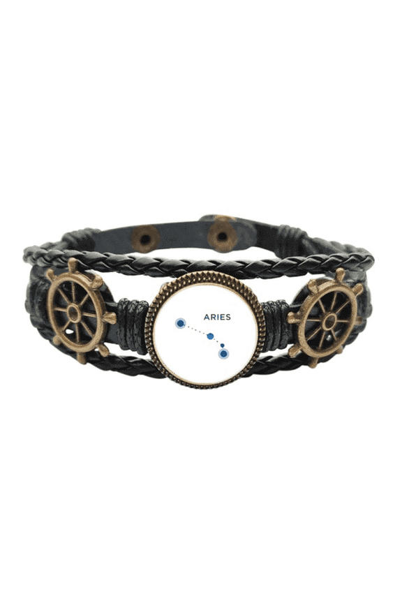 Aries Constellation Sign Zodiac Leather Braided Ocean Bracelet Wristband