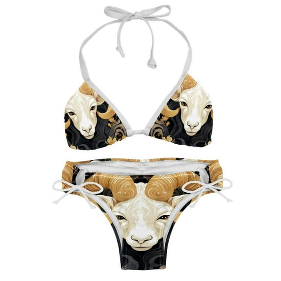 Aries Constellation Swimsuit Women Bikini Set with Detachable Sponge and Adjustable Strap, Two-Pack, Beach Pool Vacation.