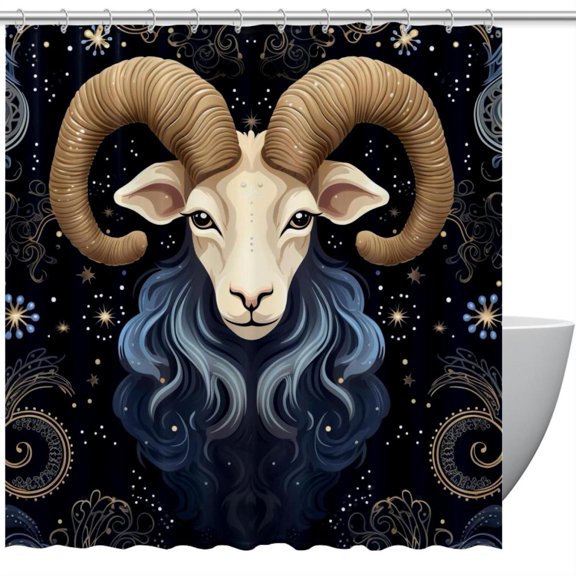 Aries Constellation Waterproof Bathroom Curtain Set with Hooks - Printed Shower Curtain Set for Bathroom Decoration