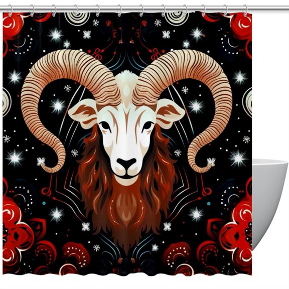 Aries Constellation Waterproof Bathroom Curtain Set with Hooks - Printed Shower Curtain Sets for Bathroom Decoration
