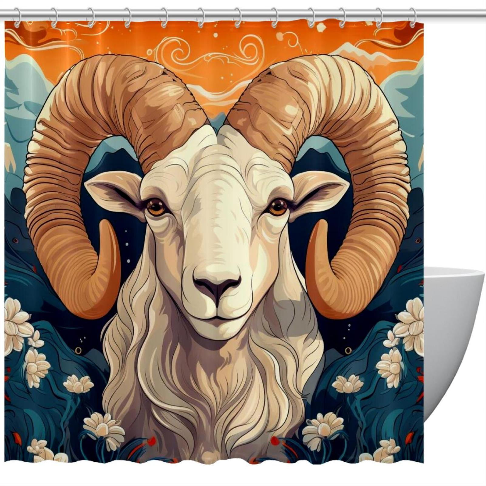 Aries Constellation Waterproof Printed Shower Curtain Set with Hooks