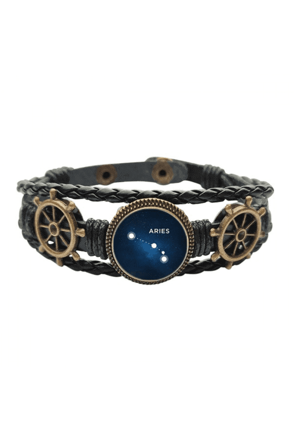 Aries Constellation Zodiac Sign Leather Braided Ocean Bracelet Wristband