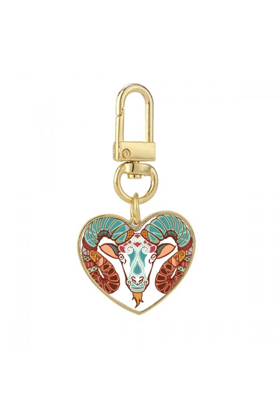 Aries Constellation Zodiac Symbol Gold Heart Keychain Metal Keyring Holder