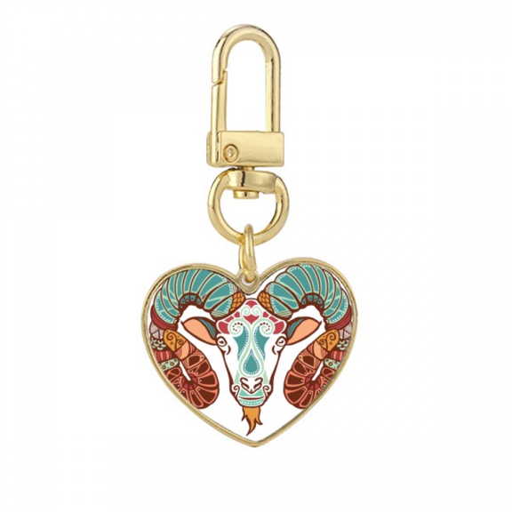 Aries Constellation Zodiac Symbol Gold Heart Keychain Metal Keyring Holder