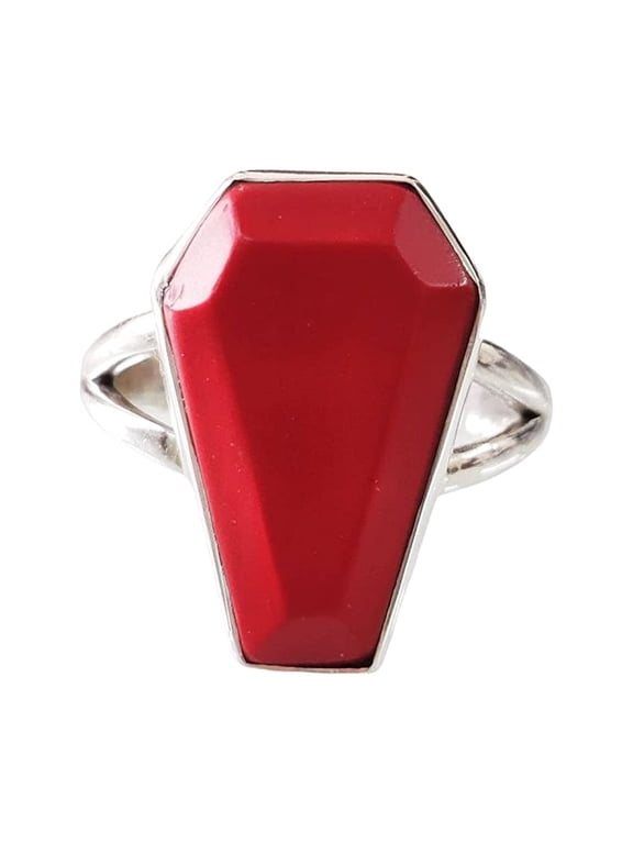 Aries Coral Coffin Ring, Natural Red Coral Ring, April Birthstone, Unisex Ring, Womens Ring, Coffin Ring, 925 Sterling Silver, Christmas, Handmade, Statement Jewelry, Coffin Shape Gemstone Ring