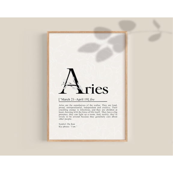 Aries Definition Zodiac Birthday Astrology Sign art Poster, Unframed Poster Size 24x36