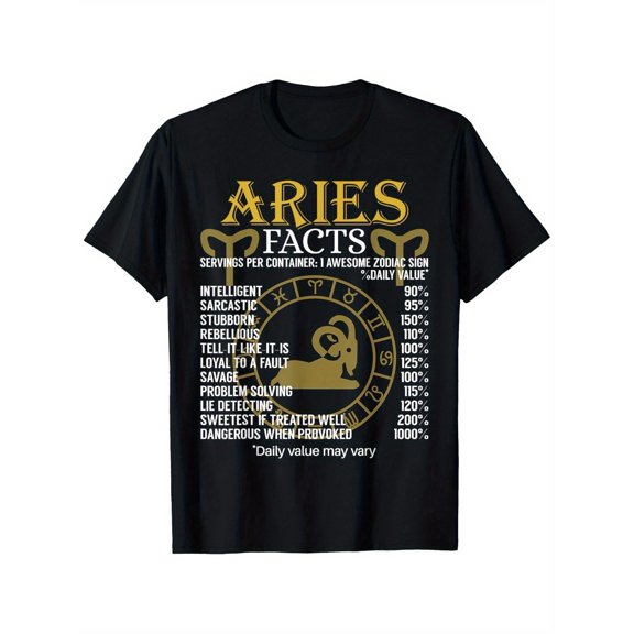 Aries Facts Zodiac Sign T-Shirt T-Shirt, Unisex Cotton Casual Round Neck Outdoor Short Sleeve T-Shirt with Slight Stretch, Slightly Elastic, 100%Cotton, S-XXXL