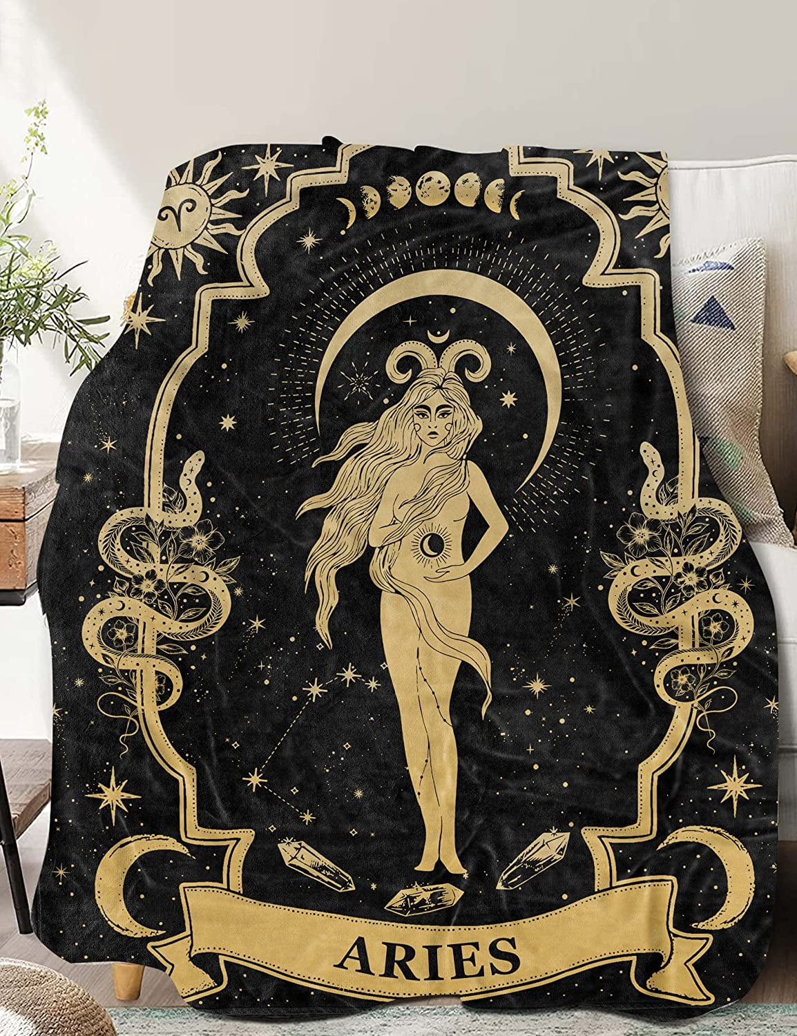 Aries Gifts for Women, Aries Zodiac Blanket 60X50, Witchy Gifts,Aries Gothic  Gifts Aries Astrology Decor Tarot Moon Constellation Soft Throw Blanket 