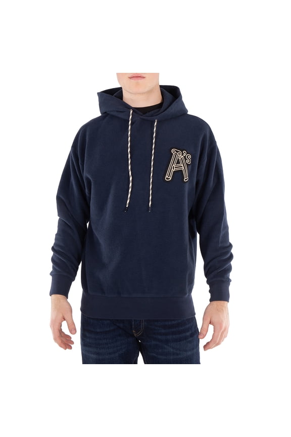 Men's Navy Reverse Column Cotton Hoodie, Size Medium