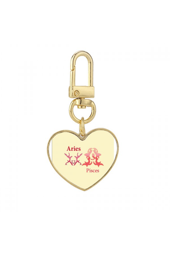 Aries Pisces Feeling Pair Gold Heart Keychain Metal Keyring Holder