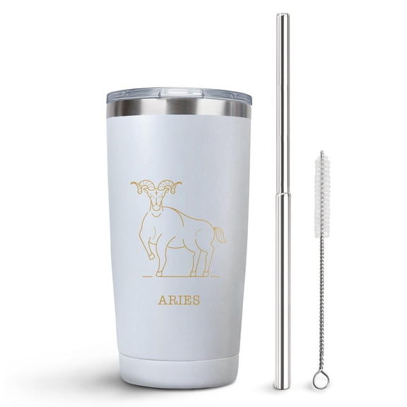 Aries Print 20oz Stainless Steel Travel Tumbler with Telescopic Straw, Vacuum Insulated Coffee Cup