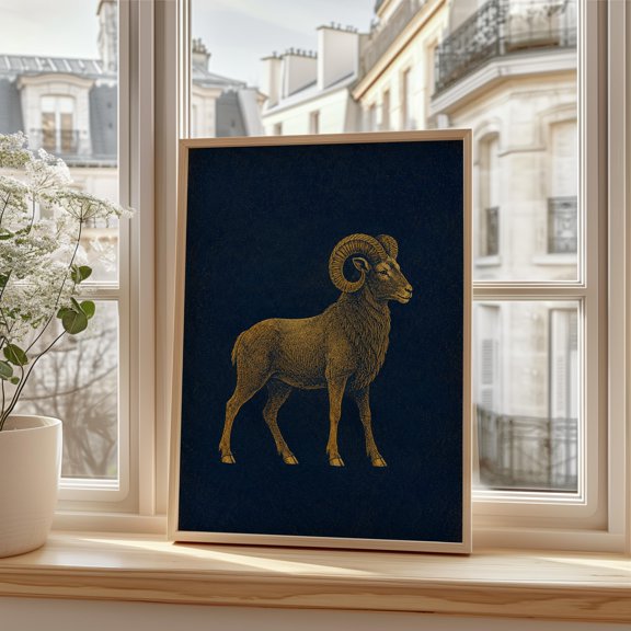 Aries Ram Poster Golden Zodiac Poster Minimalist Astrology Decor , Poster Print Only
