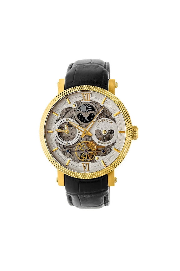Aries Skeleton Leather-Band Watch - Gold/Silver/Black