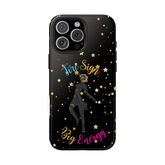 Aries Tough Phone Case Fire Sign, Big Energy. Black and Gold Zodiac Design - iPhone 17 Pro