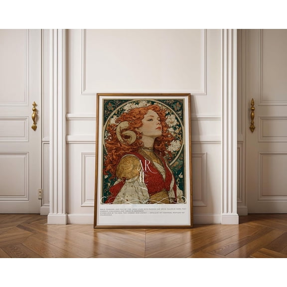 Aries Zodiac Art Nouveau Poster, Mucha Style Astrology Poster, 12x18 UNFRAMED