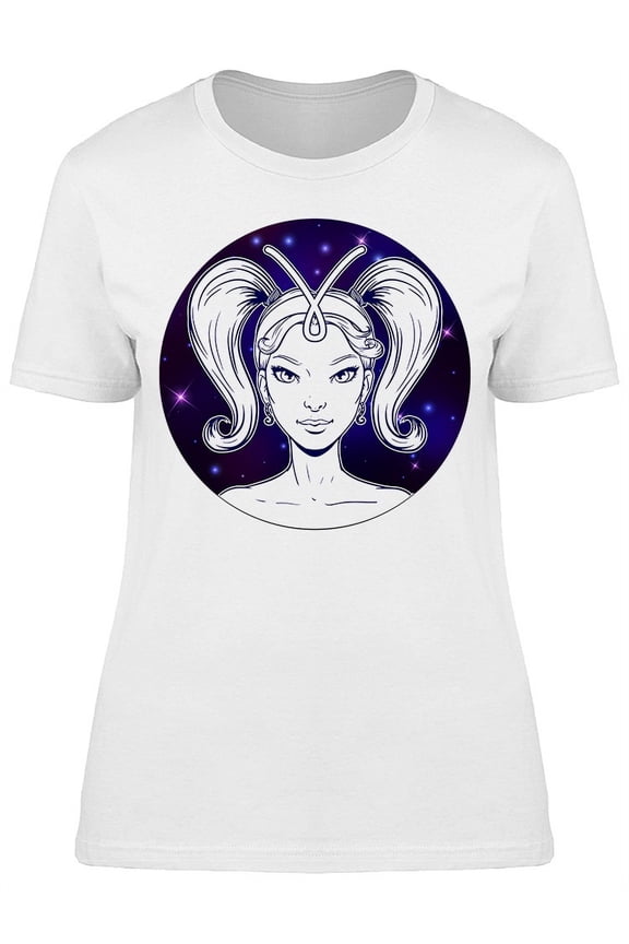 Aries Zodiac Beautiful Girl Face T-Shirt Women -Image by Shutterstock, Female Large