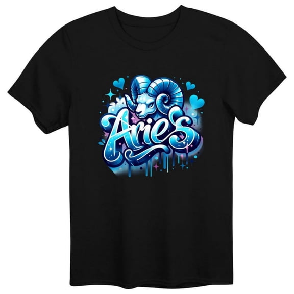 Aries Zodiac Birthday shirt tee Blue airbrush star sign zodiac shirt