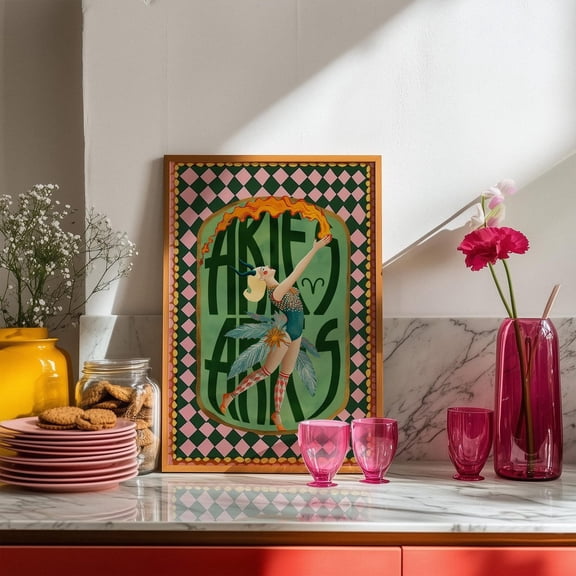 Aries Zodiac Circus Wall Art, Fire Sign Poster, Unframed Paper Poster 8x10in