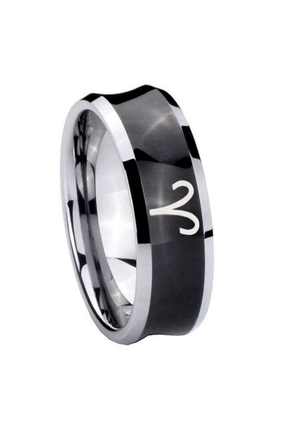 Aries Zodiac Concave Black Tungsten Men Ring 10MM