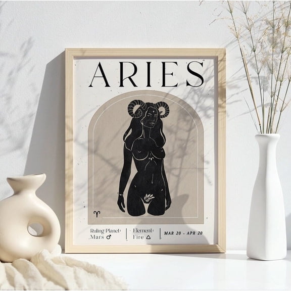 Aries Zodiac Goddess Celestial Wall Art Unframed Paper Print