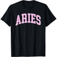 thumbnail image 1 of Aries Zodiac Horoscope Pink Retro Preppy Throwback Womens T-Shirt men and women can wear, black, white, gifts., 1 of 4