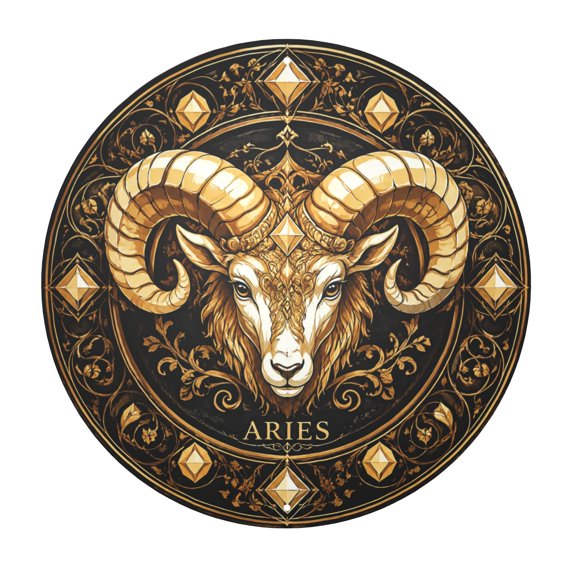 Aries Zodiac Metal Wall Decor Sign with Rustic Design - 8x8 Inch Round Iron Home Decoration, Easy to Hang, Vintage Style Indoor Outdoor Weather Resistant Art Plaque for Living Room or Office