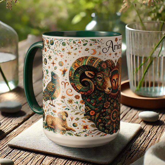 Aries Zodiac Mug Boho Astrology Coffee Cup with Ram Illustration
