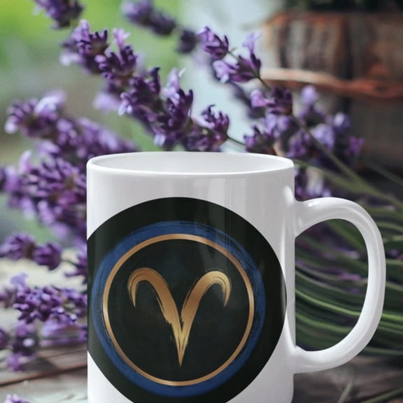 Aries Zodiac Mug Gold Celestial Coffee Cup Astrology Gift Blue Coic Circle Mug March April Birthday Gift Aries Zodiac Sign.
