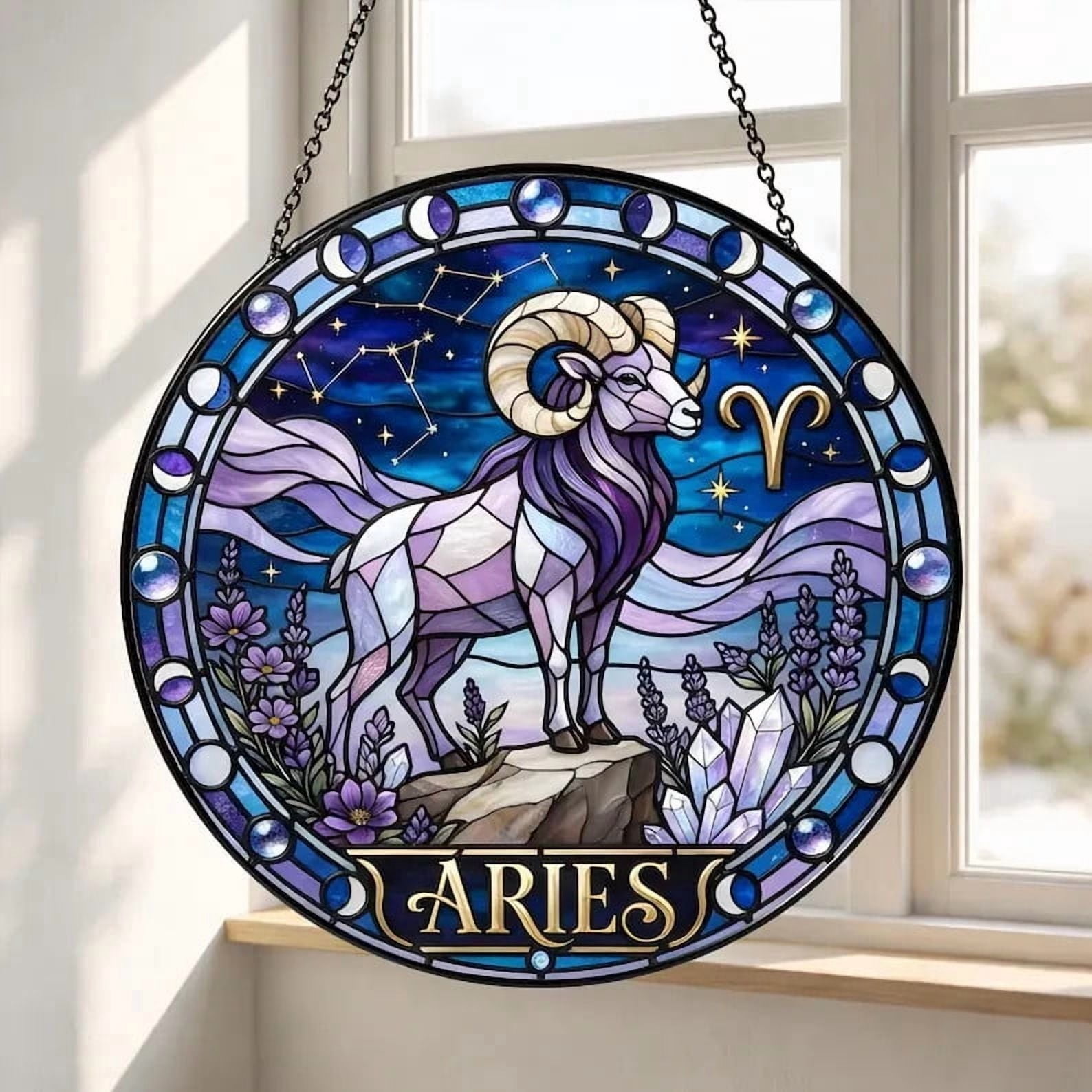Aries Zodiac Ram Astrology March April Stained Glass Window Hanging ...
