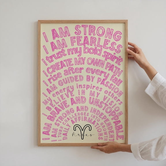 Aries Zodiac Sign Daily Affirmations Wall Art Horoscope Motivational Inspirational Positive Quote Design1 Unframed Paper Print