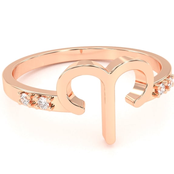 Aries Zodiac Sign Diamond Ring In Solid 14k Rose Gold