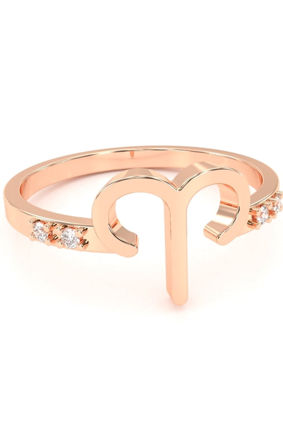 Aries Zodiac Sign Diamond Ring In Solid 14k Rose Gold