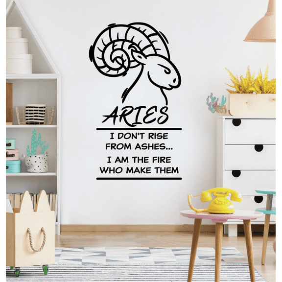 Aries Zodiac Sign Horoscope Aries Arise From Ashes I Am The Fire Who Make Them Aries Horoscope Aries Fire Sign Wall Decal Quotes Sticker Adult Girls Boys Room Bedroom Wall Decoration Size (10x6 inch)
