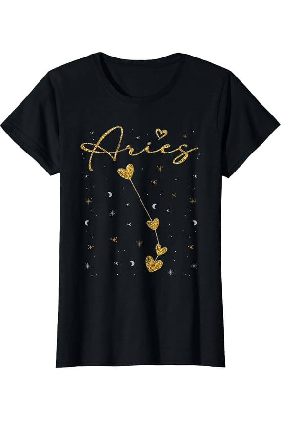 Aries Zodiac Sign Horoscope March April Birthday Women Girls T-ShirtMen's and women's gift, black and white T-shirt, size: Extra large S-4XL