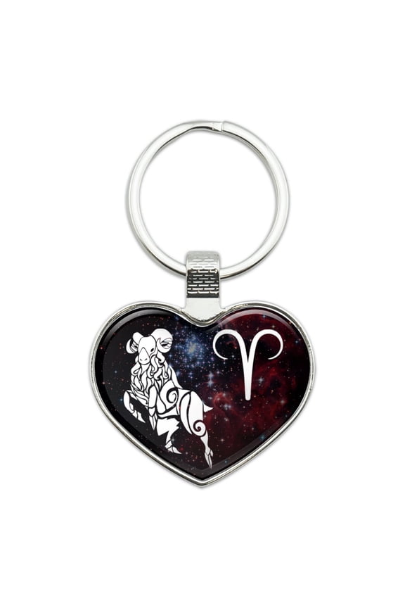 Aries Zodiac Sign Horoscope in Space Heart Love Metal Keychain Key Chain Ring