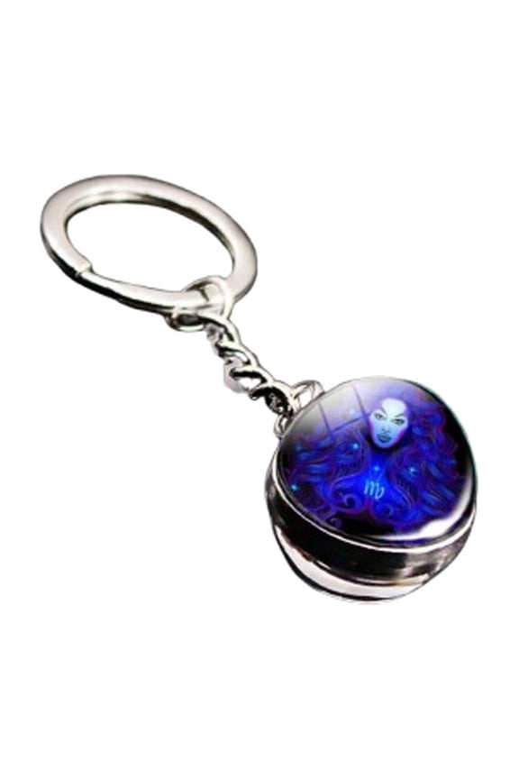 Aries Zodiac Sign Keychain, Glowing Pattern Key Ring, Metal and Glass Constellation Accessory, 3.15in, 1-Pack