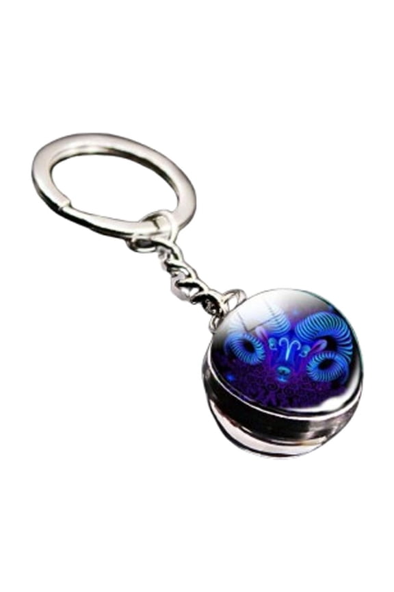Aries Zodiac Sign Keychain, Glowing Pattern Key Ring, Metal and Glass Constellation Accessory, 3.15in, 1-Pack