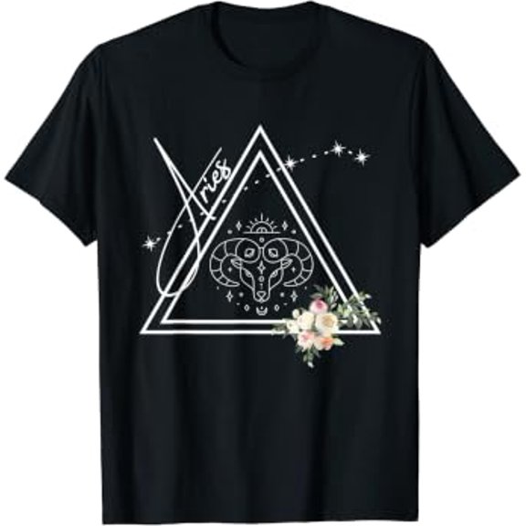 Aries Zodiac Sign Ram Floral T-Shirt