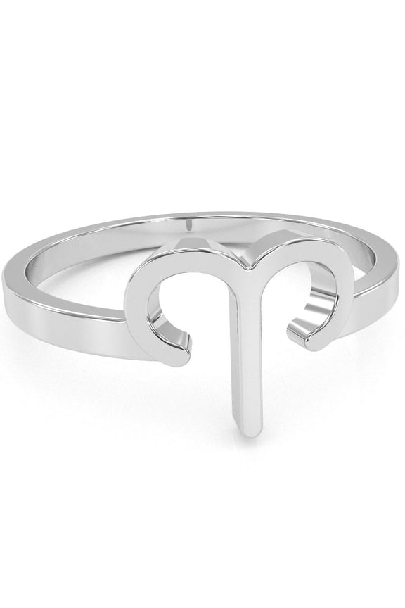 Aries Zodiac Sign Ring In Solid 14k White Gold