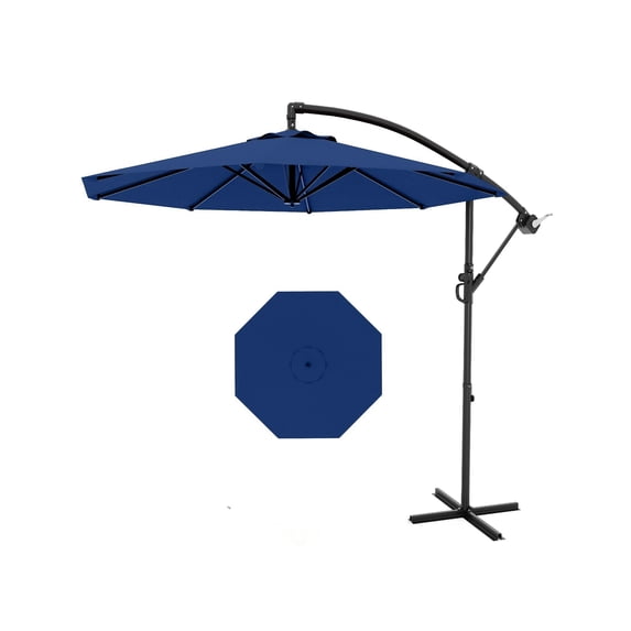 Arigeas 10FT 360 Degree Rotation Cantilever Umbrella with Cross Base, Outdoor Offset Patio Umbrella with Tilt and Crank Lift