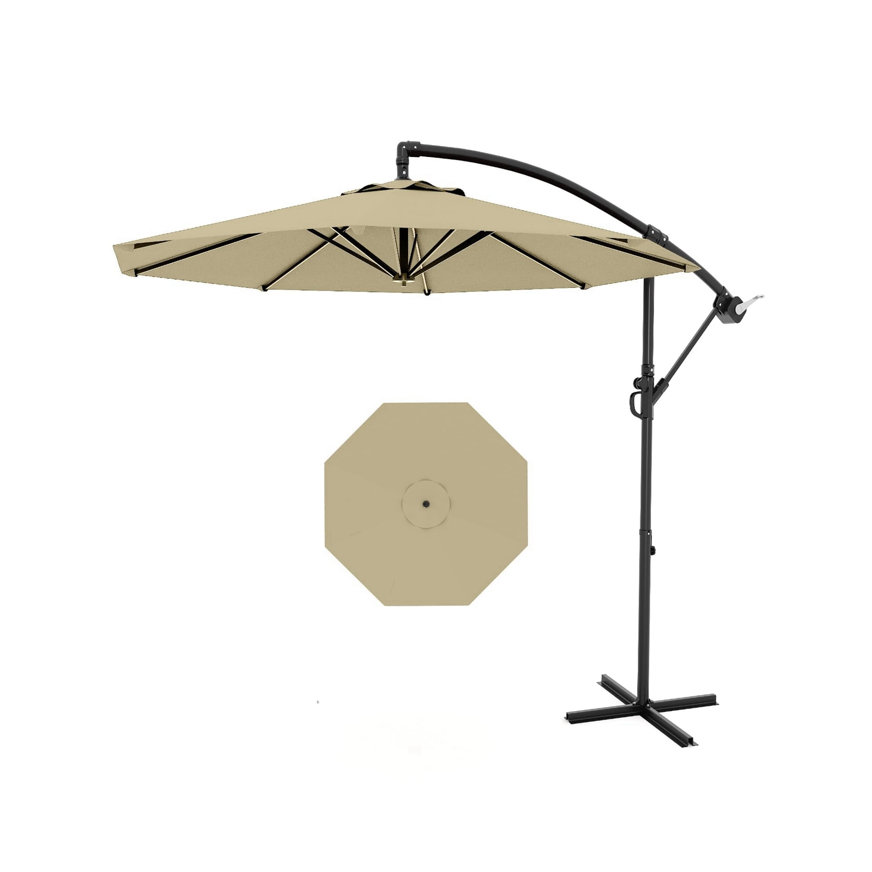Arigeas 10FT Cantilever Umbrella with Cross Base, Outdoor Offset Patio Umbrella with Tilt and Crank Lift