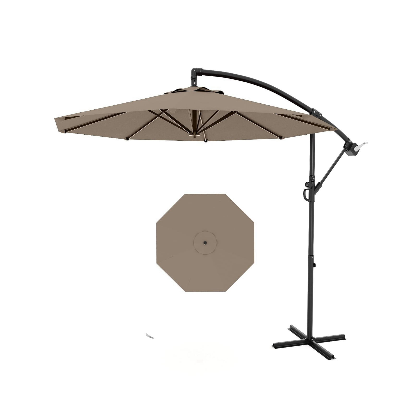 Arigeas 10FT Cantilever Umbrella with Cross Base, Outdoor Offset Patio Umbrella with Tilt and Crank Lift
