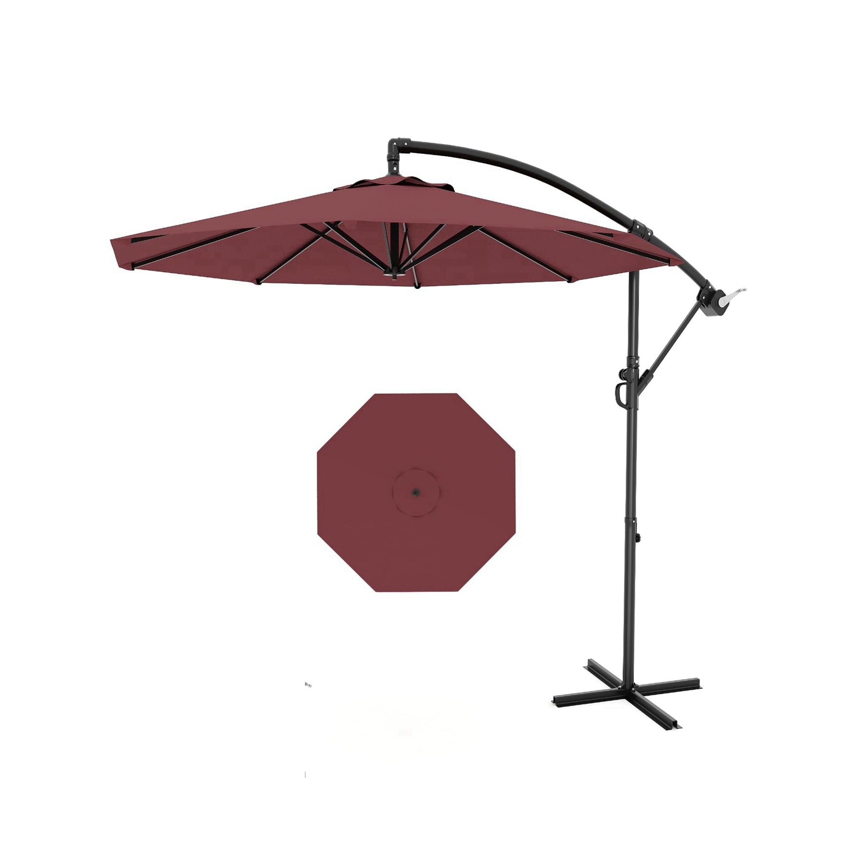 Arigeas 10FT Cantilever Umbrella with Cross Base, Outdoor Offset Patio Umbrella with Tilt and Crank Lift