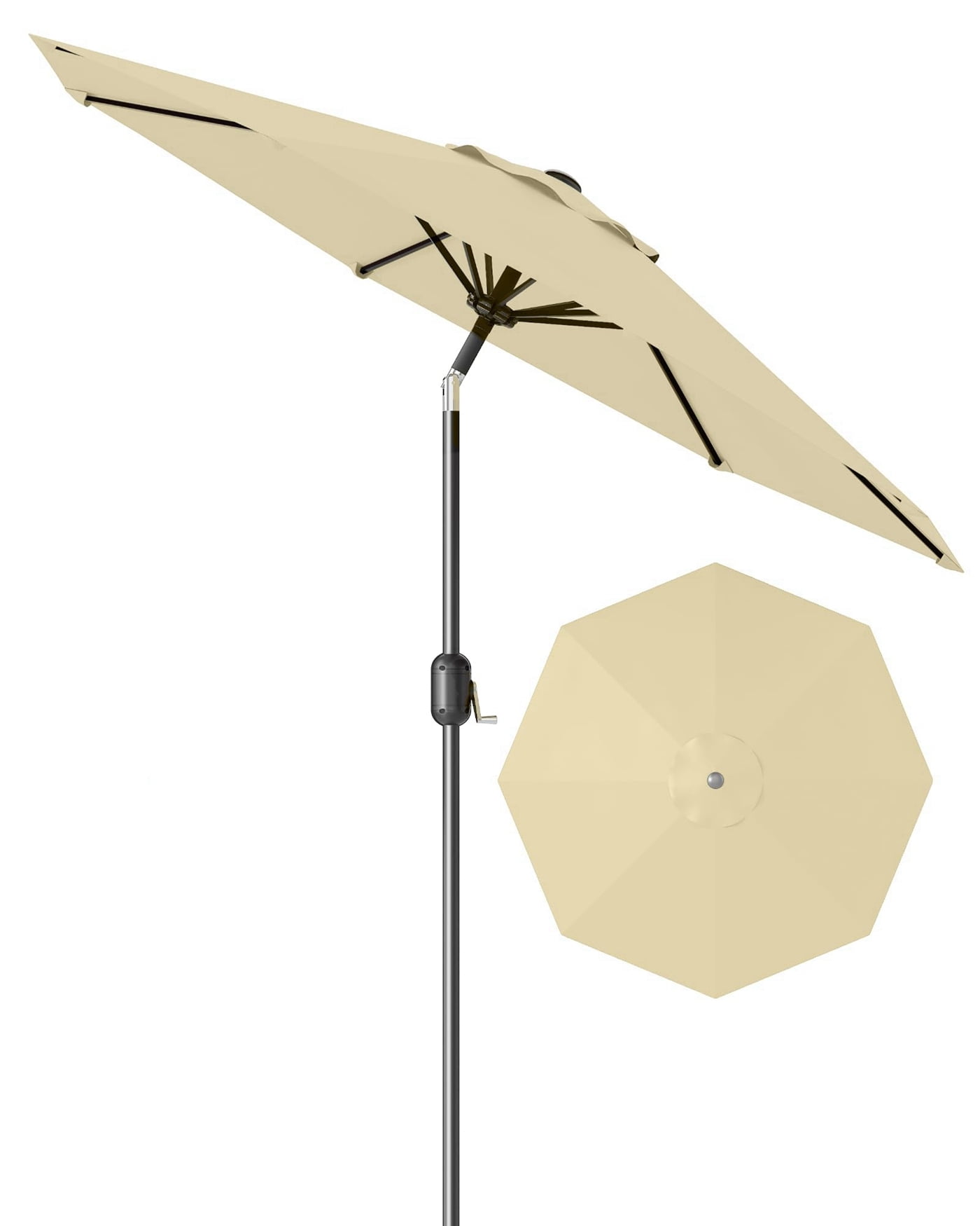 Arigeas 10ft Patio Umbrella, Outdoor Market Table Parasol with Push Button Tilt, 8-rib Frame and Crank