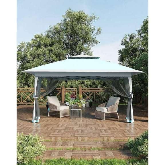 Arigeas 13'x13' Pop Up Gazebo with Netting, Height Adjustable Easy Setup Outdoor Canopy Tent for Patio Garden Backyard