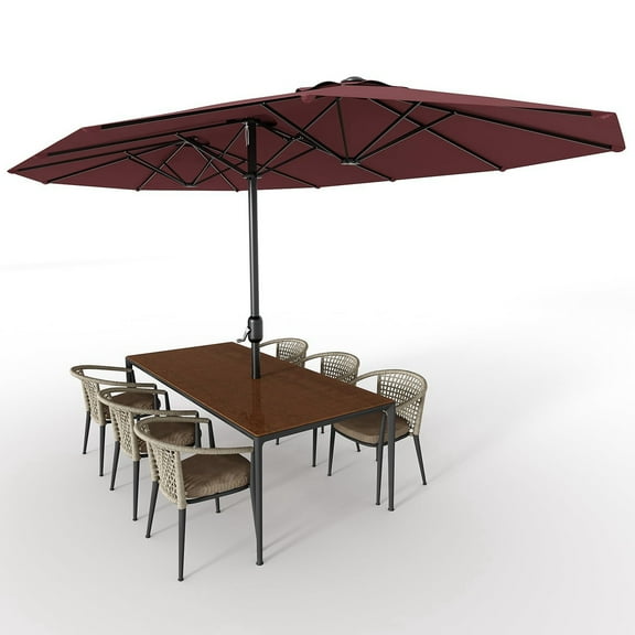 Arigeas 13FT Large Patio Umbrella with Crank Lift, Outdoor Double-Sided Rectangle Market Umbrella for Garden Backyard