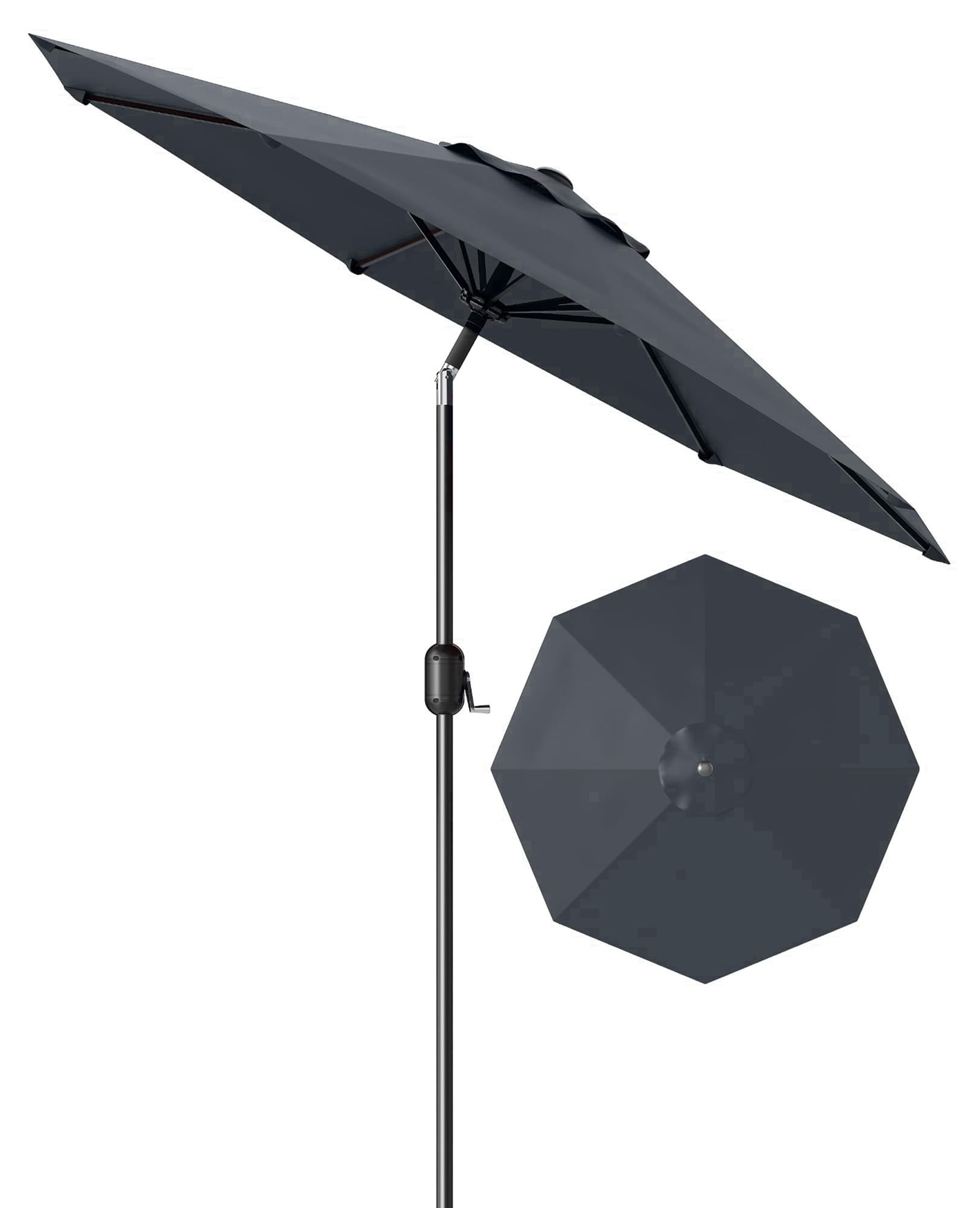 Arigeas 7.5ft Patio Umbrella, Outdoor Market Table Parasol with Push Button Tilt, 6-rib Frame and Crank