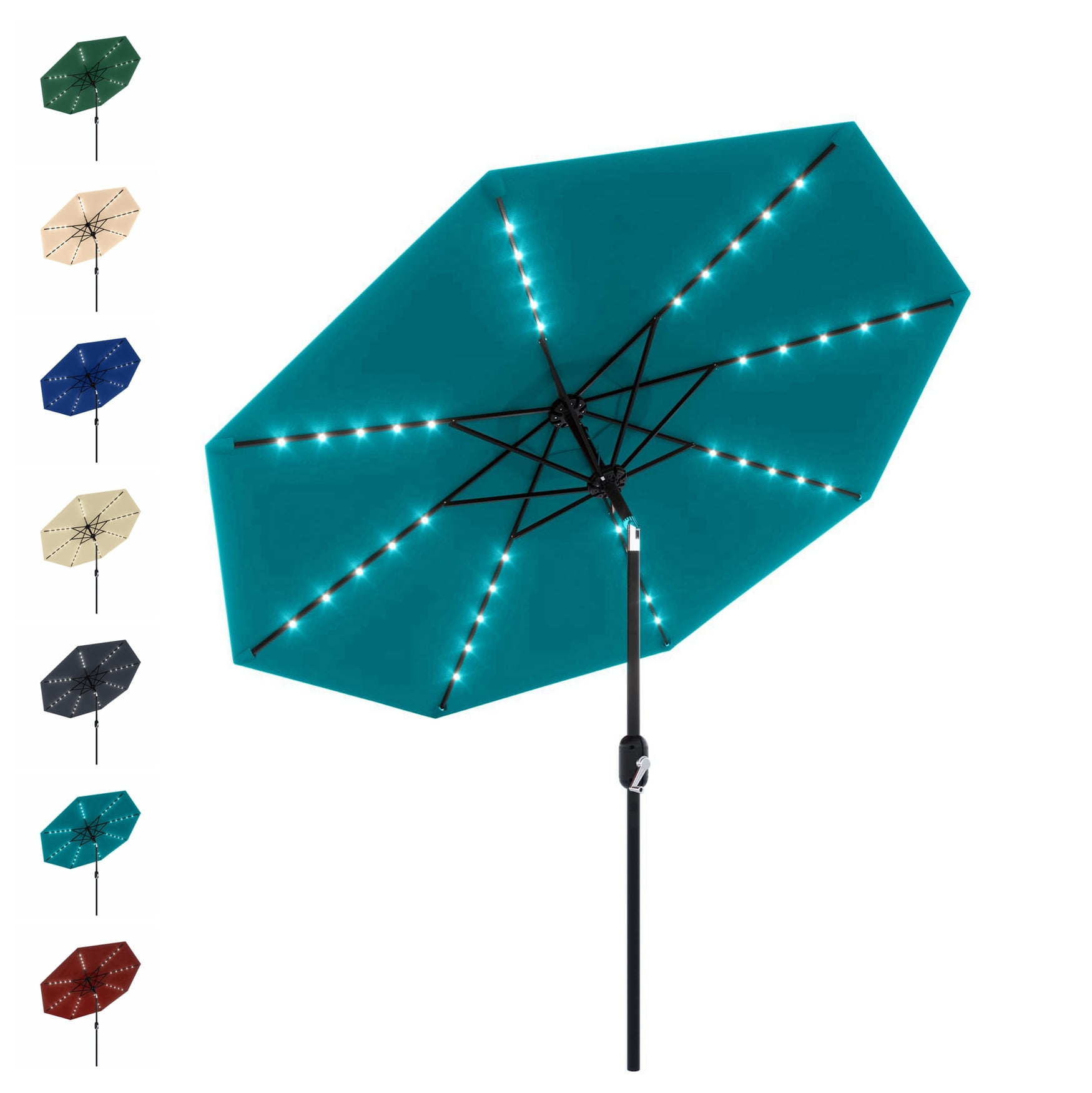 Arigeas 9ft Solar Patio Umbrella with LED Lights, Outdoor Market Table Umbrella with Push Button Tilt, 8-rib Frame and Crank