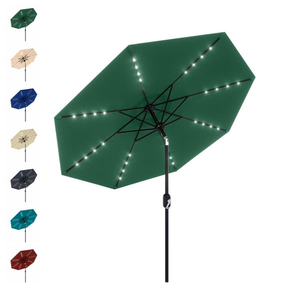 Arigeas 9ft Solar Patio Umbrella with LED Lights, Outdoor Market Table Umbrella with Push Button Tilt, 8-rib Frame and Crank